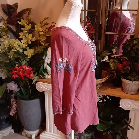 magazine estd. 1993 Cotton BOHO Flared Bodice String Tie Deep Scoop Top S Med - Picture 3 of 8